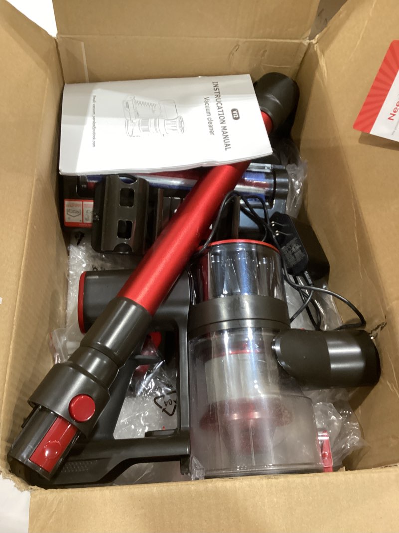 Condition photo showing As Is for cordless vacuum cleaner for home, 80,000prm powerful 4 in 1 lightweight stick vacuum with 2 adjustable suctions, max 40 mins runtime, 2600mah rechargeable vacuum cleaners (rave red)