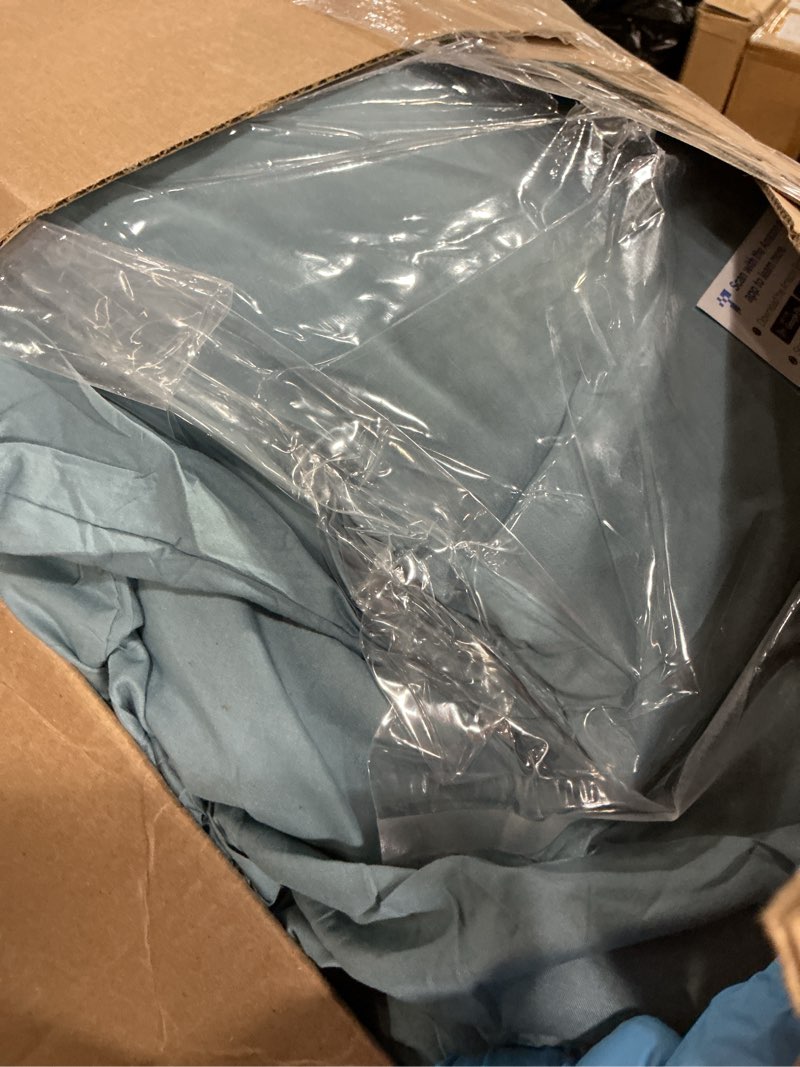 Condition photo showing As Is for Bedsure California King Comforter Set Mineral Blue - Bed in a Bag Cal King Bedding Set 7 PCS, GentleSoft™ Pintuck Bed Set Gift for Family, Pinch Pleat Blue Comforter with Sheets, Pillowcases & Shams California King 07 - Mineral Blue