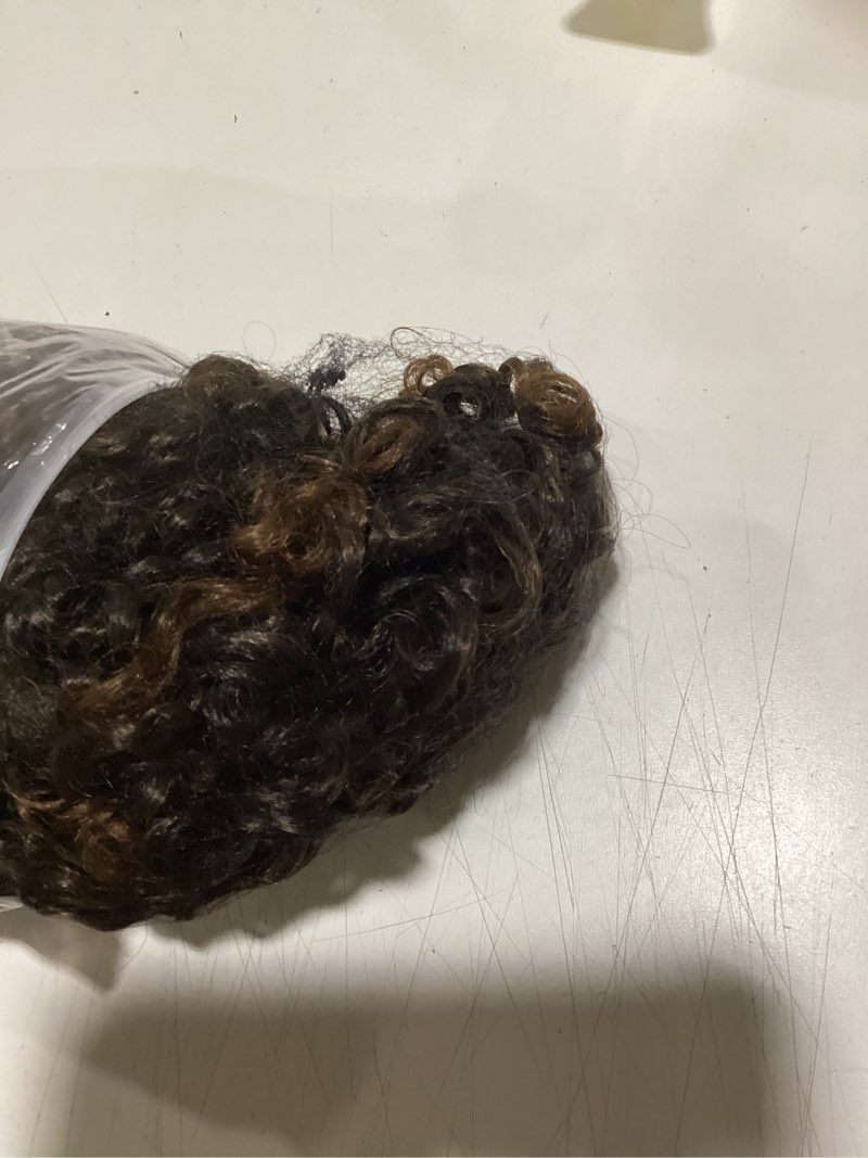 Condition photo showing Good Condition for yeame curly wigs for black women - curly afro wig with bangs ombre brown mixed color synthetic heat resistant full wigs with 1 wig comb and 4pcs wig caps #t14/30 ombre brown