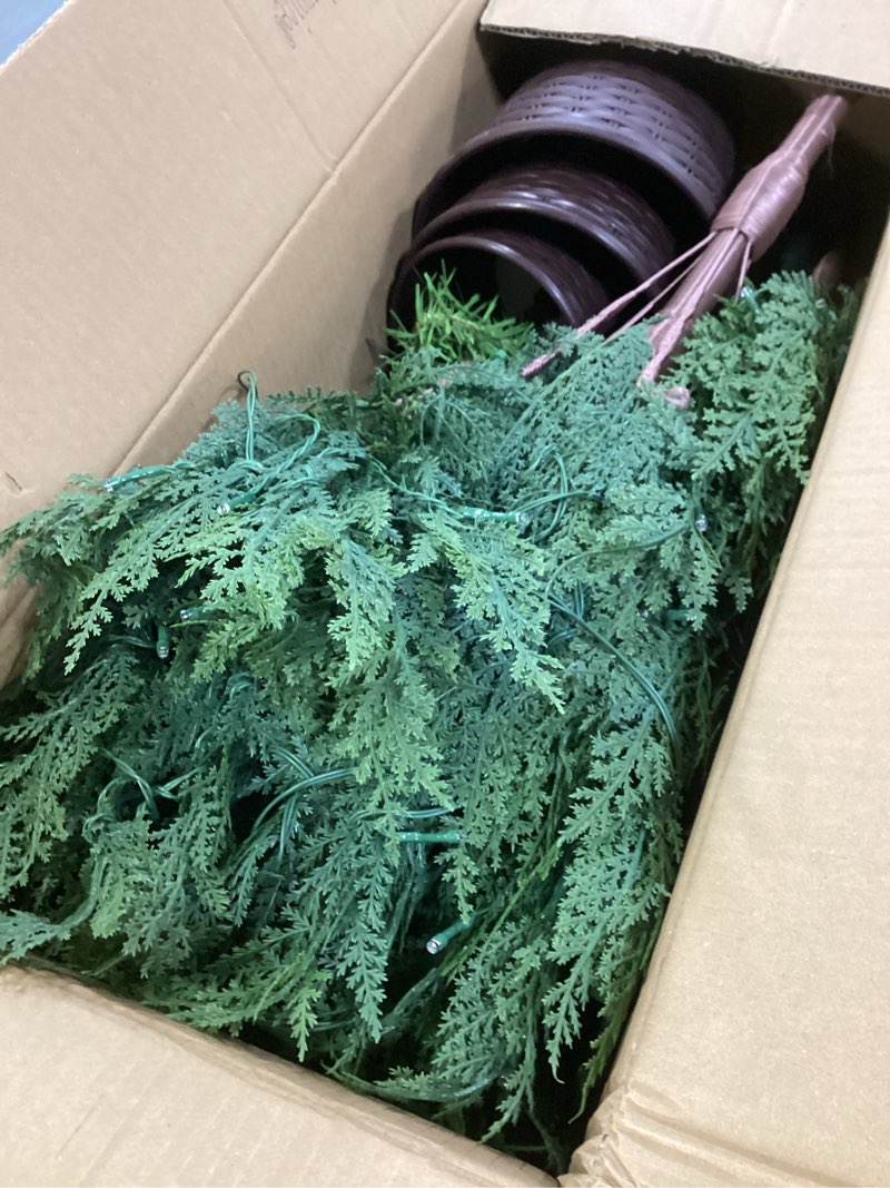 Condition photo showing Good Condition for Set of 3 2ft 3ft 4ft Pre-lit Twinkle Christmas Norfolk Pine Tree with 175 LED Light Realistic Artificial Trees with Woven Basket Base Xmas Holiday Decor for Indoor Living Room Home (Norfolk Pine Tree)