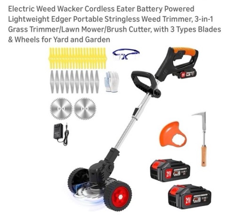 cordless electric weed wacker eater battery operated stringless weed trimmer, lightweight portable e