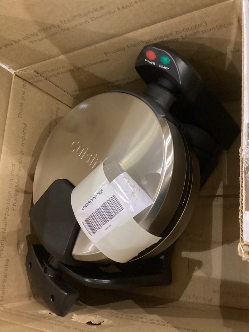 Condition photo showing As Is for Cuisinart Round Flip Belgian Waffle Maker, Black/Silver, 1 inch thick, WAF-F30NAS New Single Flip