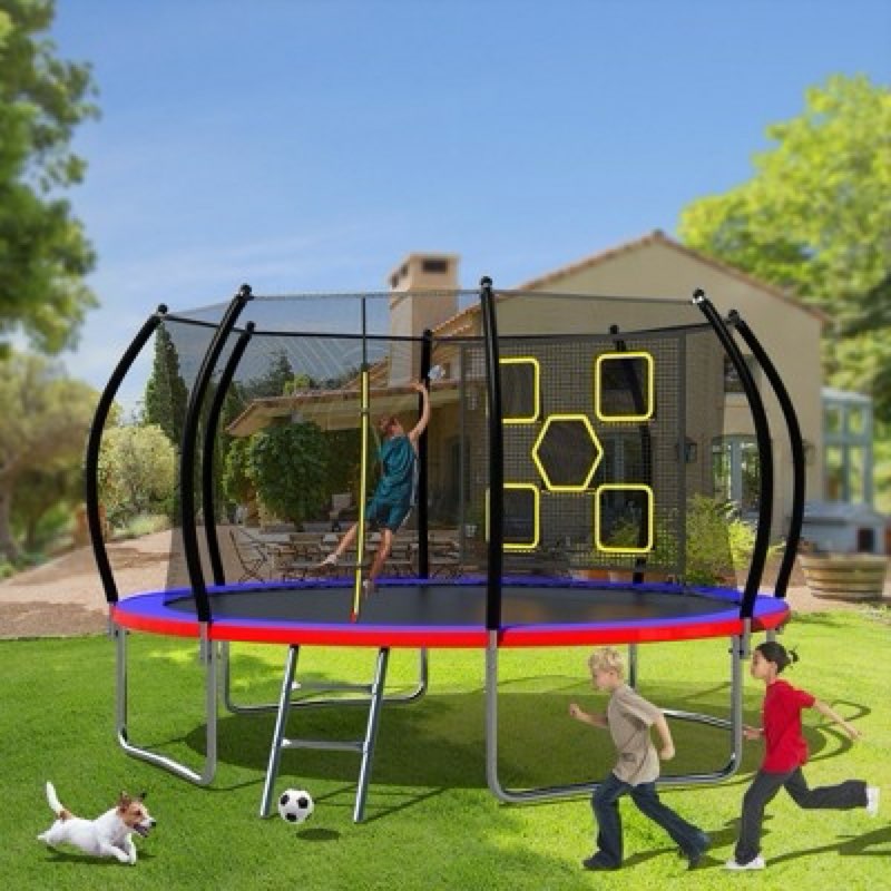 12ft trampoline outdoor with enclosure & ladder, recreational trampolines, heavy-duty trampolines