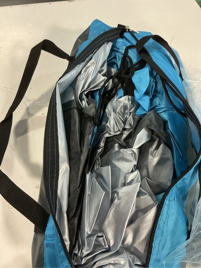 Condition photo showing As Is for 2026 upgraded beach umbrella canopy with upf 50+ uv protection – portable beach tent for sun, 360° ventilation, 4 sandbags, dual pockets, stakes & ropes, 90.5*59*53 inch for 3 people