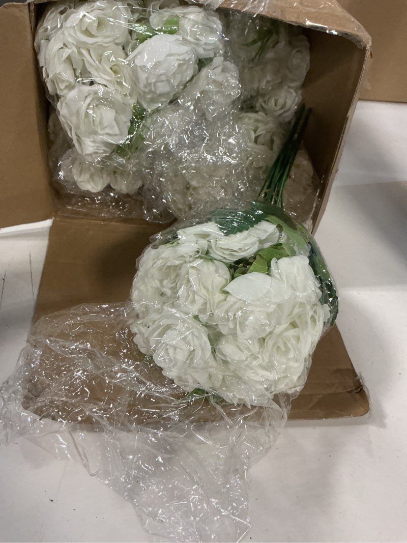 Condition photo showing Good Condition for honeydak 31 pack rose artificial flowers with vase bulk for table centerpiece, 20 bundles fake silk roses 10 plastic clear vase with 1 pcs rope for arrangement decoration wedding home party(white)