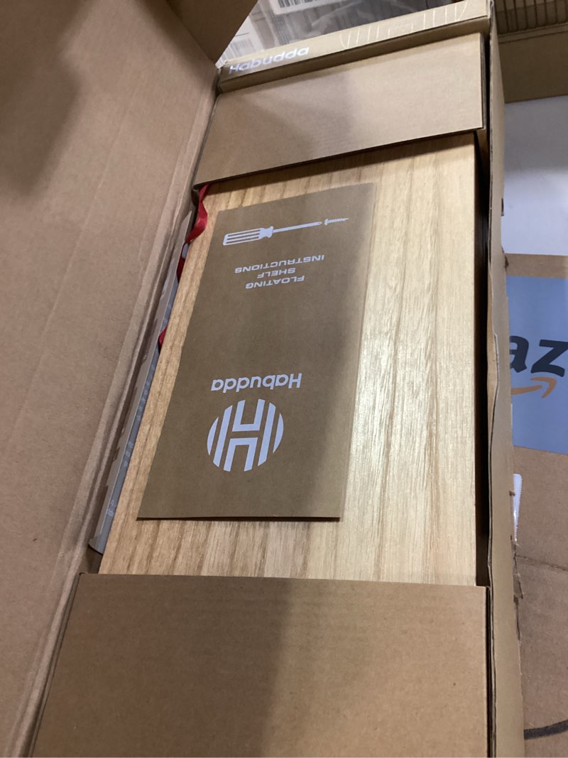 Condition photo showing Good Condition for Habudda Floating Shelves for Wall, Natural Wood Shelf Decor for Bathroom Kitchen Bedroom, Hanging Mounted Invisible Bracket, Small 17 inch, Rustic Burlywood Burlywood 17"×6.7"×1.6"