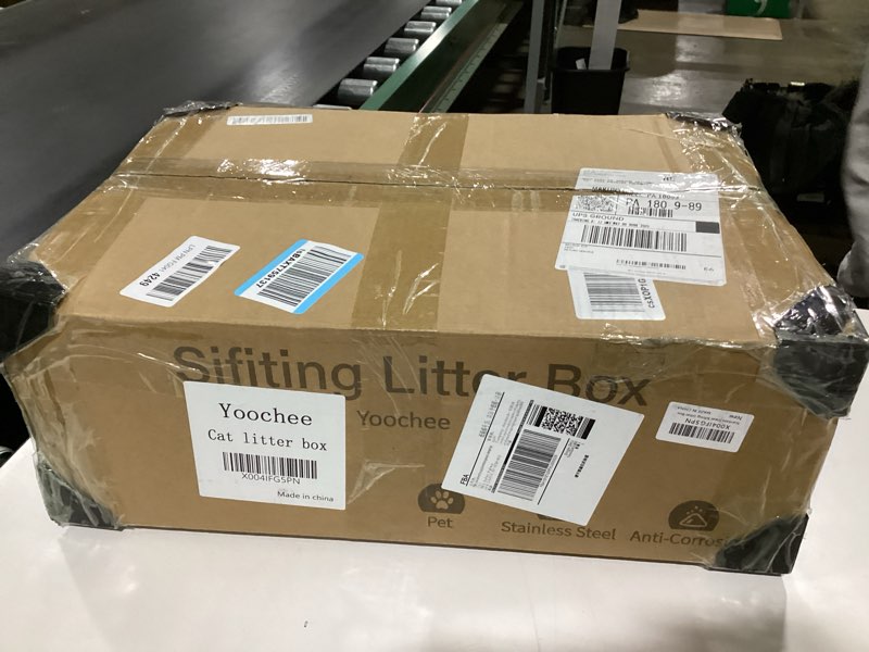 Condition photo showing Good Condition for Stainless Steel Sifting Litter Box with Lid, Large Sifting Cat Litter Box for Pine Pellets & Big Cats,Metal Pellet Sifter Litter Pan System for Odor Control,Sifting Box Liners & Scoop L:19.7''×13.8''×10''