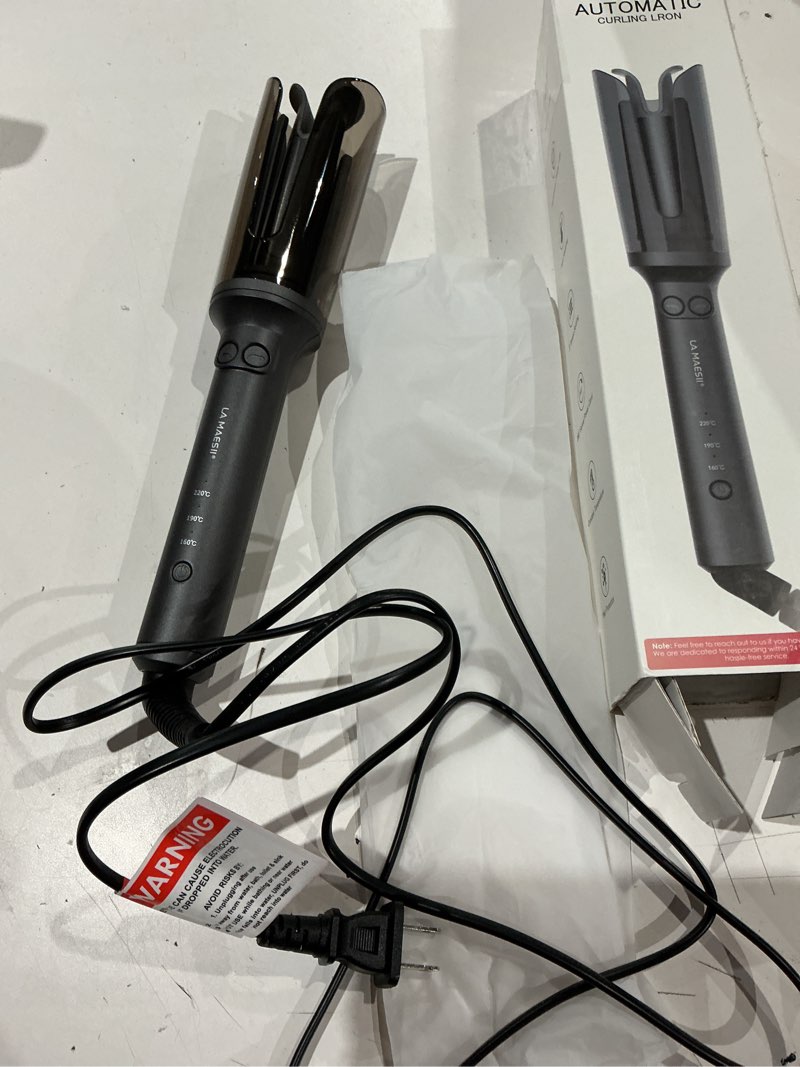 Condition photo showing Good Condition for la maesii automatic rotating curling iron, hair curler with 3 temps fast heating, 2-way rotating 1 inch curling wand, ceramic coating, ionic, anti-scald, anti-tangle, dual voltage auto shut-off (gray) gray 1 inch