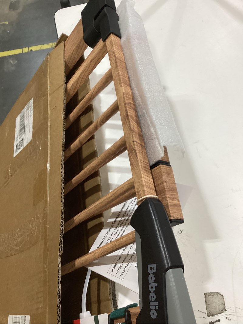 Condition photo showing Good Condition for mom's choice award winner, babelio 26-40" metal baby gate with wood pattern, pressguard c5 easy install pressure mounted dog gate for stairs and doorways, with wall protectors and extension kits brown wood pattern 30"tall 26"-40" wide
