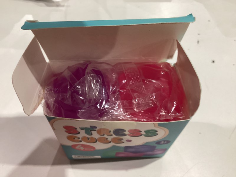 Condition photo showing New/Like New for Fidget Toy Stress Cube 4 Pack, Cube Squishies Anxiety Stress Relief with Thick Substance,Fidgets for Classroom,Stress Balls for Adults Kids Children Teens