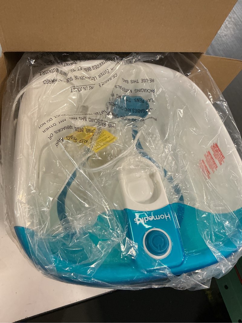 Condition photo showing Good Condition for homedics bubble mate foot spa, toe touch controlled foot bath with invigorating bubbles and splash proof, raised massage nodes and removable pumice stone