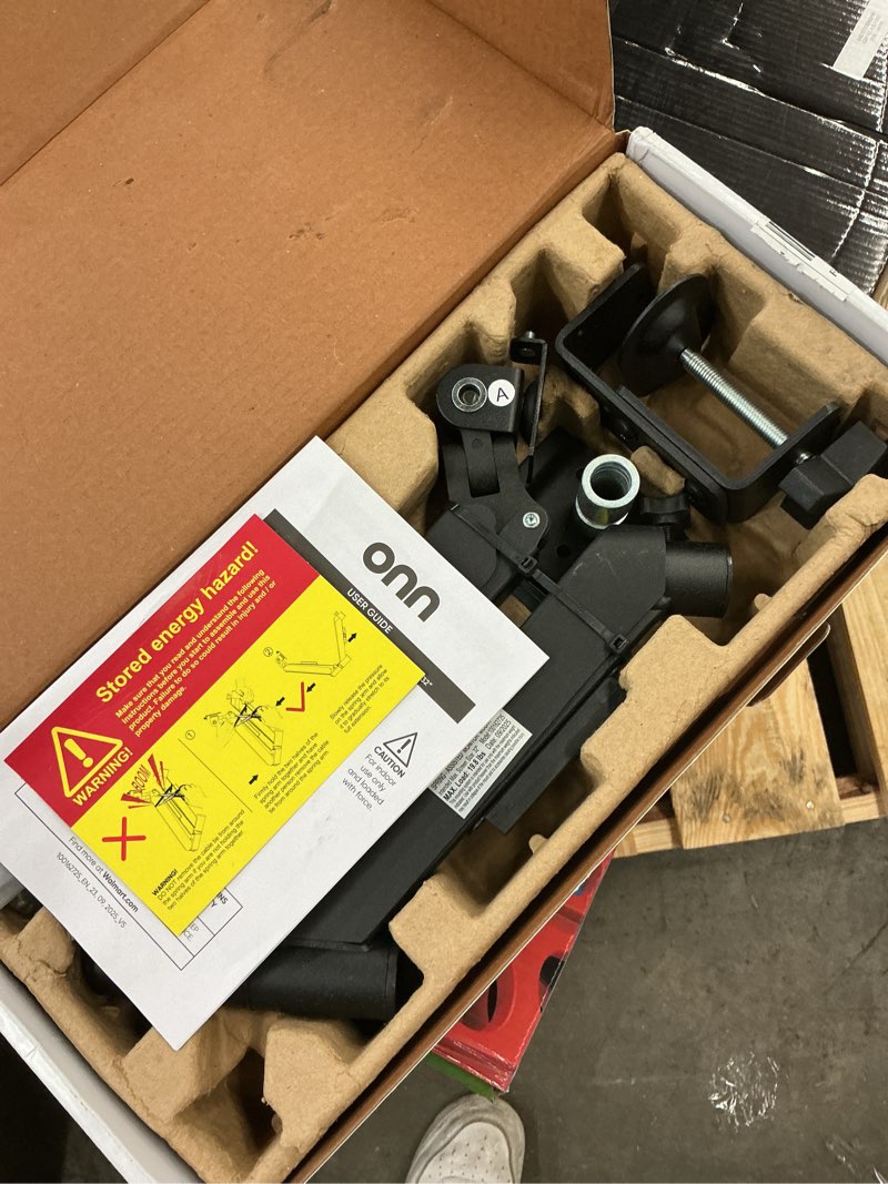 Condition photo showing As Is for onn spring assisted desk mount for 13" to 32" monitors/tvs, 3x load tested, holds up to 19.8 lbs.