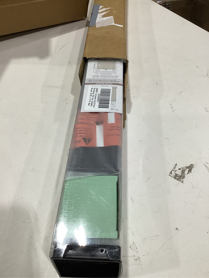 Condition photo showing New/Like New for Cordless Blackout Roller Shades Blinds for Windows Free-Stop,Pull Down Room Darkening with Valance,Thermal Insulated Woven Fabric Window Door Blinds for Home,Office,Black 20" W x 72" H 20"W x 72"H Black