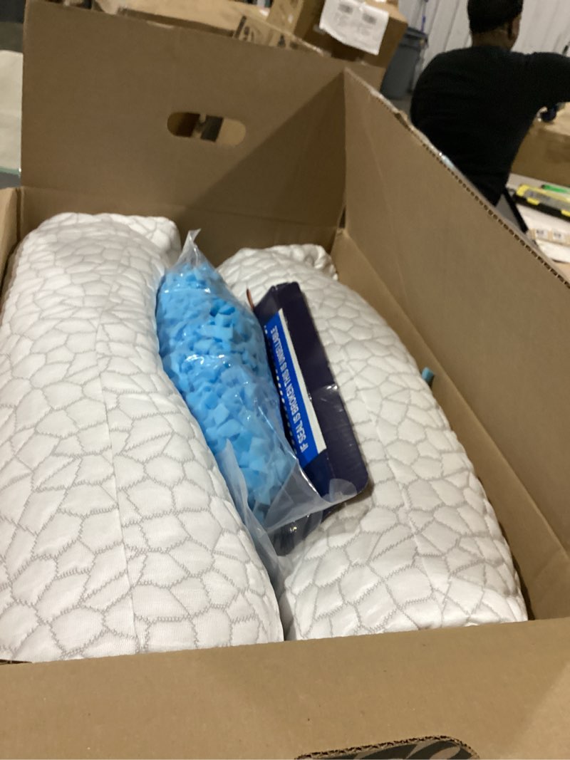 Condition photo showing New/Like New for cooling pillows king size set of 2, firm shredded memory foam pillows for side back stomach sleepers, two-sided cool neck pillow for neck shoulder pain, luxury gel cold bed pillow for hot sleepers king (2 count) original white (icy)