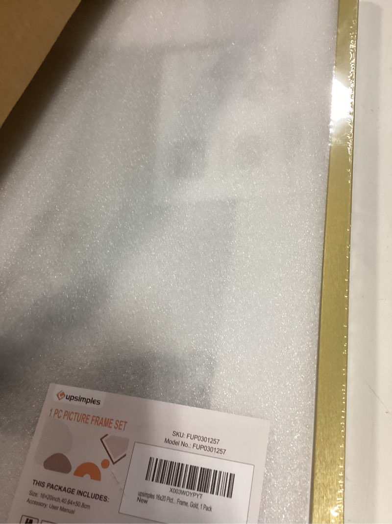Condition photo showing Good Condition for upsimples 16x20 picture frame, display pictures 11x14 with mat or 16 x 20 without, wall hanging poster frame, gold, 1 pack gold 16x20