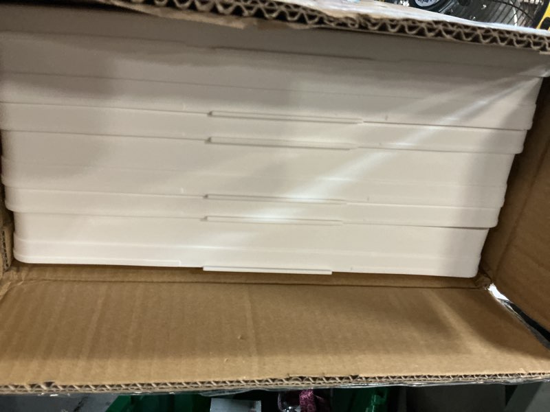 Condition photo showing New/Like New for olarhike 144qt lockable storage bins with lids - folding storage cabinet with doors & wheels, collapsible plastic box for dorm, closets, office, school, stackable organizer & containers, gifts, 3 pack 48qt-white 3pack