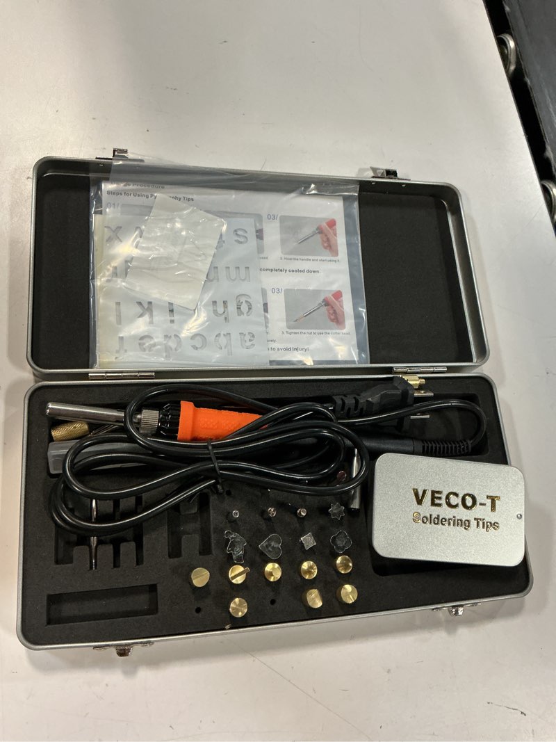 Condition photo showing As Is for upgrade 40pcs wood burning kit, craft pyrography tools for beginners, adults, engraver, carver, adjustable temp wood burning pen, ideal for woodworking, carving and leather craft | neat fixed-slot organizer; sturdy metal iron box;fast heat, stable power;safe anti-scald design