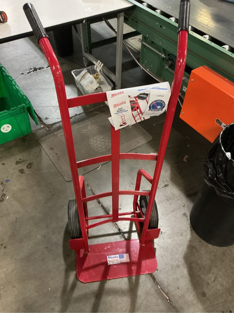 Condition photo showing As Is for milwaukee 800-lb capacity 2 -wheel red steel standard hand truck