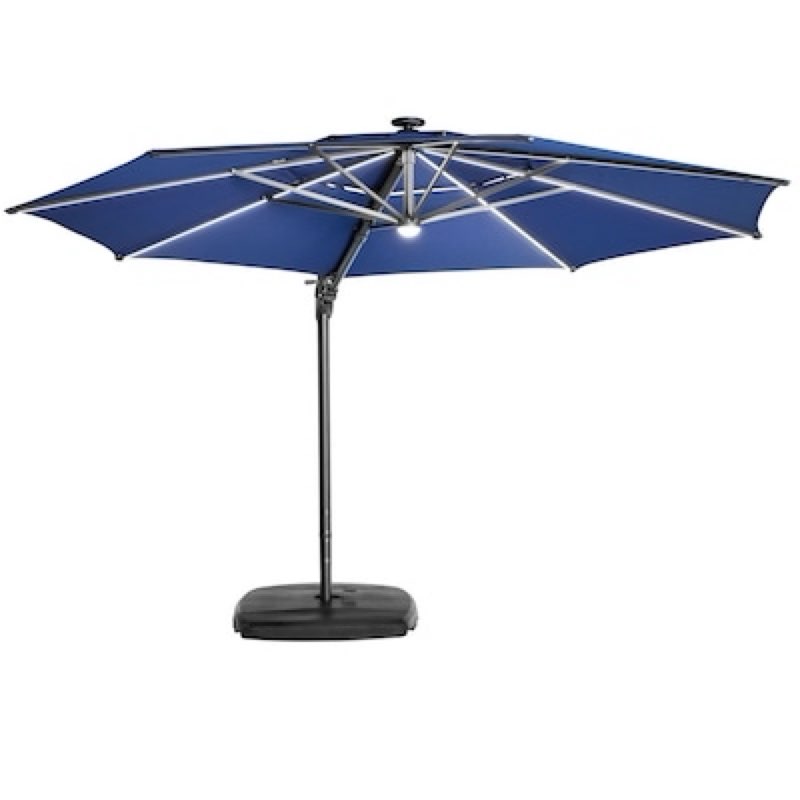 allen + roth 11-ft aluminum navy slide-tilt cantilever patio umbrella with lights with base