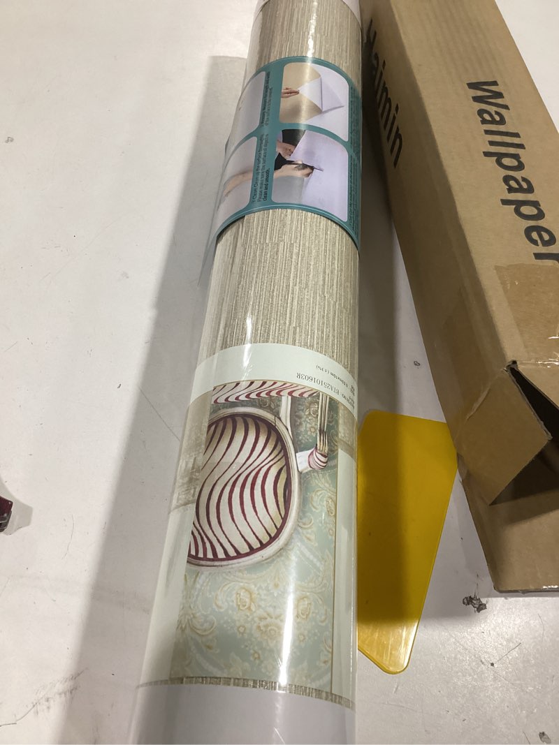 Condition photo showing New/Like New for Haimin Grasscloth Wallpaper Peel and Stick 20.9in X 393in Fabric Contact Paper Wall Paper Textured Wallpaper Horizontal Stripes Look Self-Adhesive Thick Vinyl Embossed (Beige)
