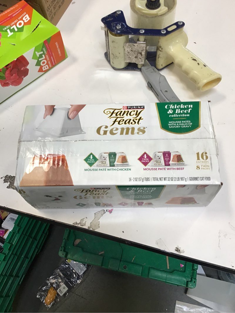 Condition photo showing New/Like New for Fancy Feast Gems Pate Cat Food Mousse Chicken or Beef and a Halo of Savory Gravy Wet Cat Food Variety Pack - (1) 8 ct. Boxes - 8 ct. Box