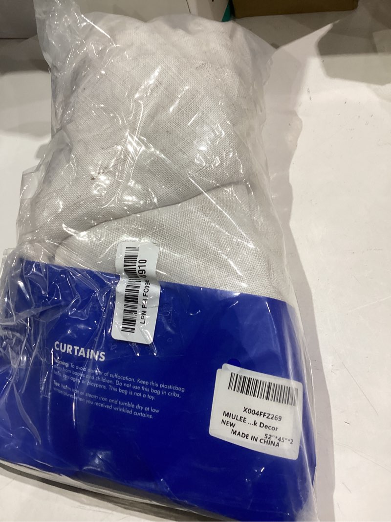 Condition photo showing Good Condition for MIULEE White Short Linen Curtains 45 Inch Length 2 Panels for Kitchen Bedroom Bathroom, Soft Thick Linen Textured Natural Basement Window Drapes Semi Sheer Light Filtering Back Tab Rod Pocket 52"W x 45"L (Pack of 2) Bleached Linen