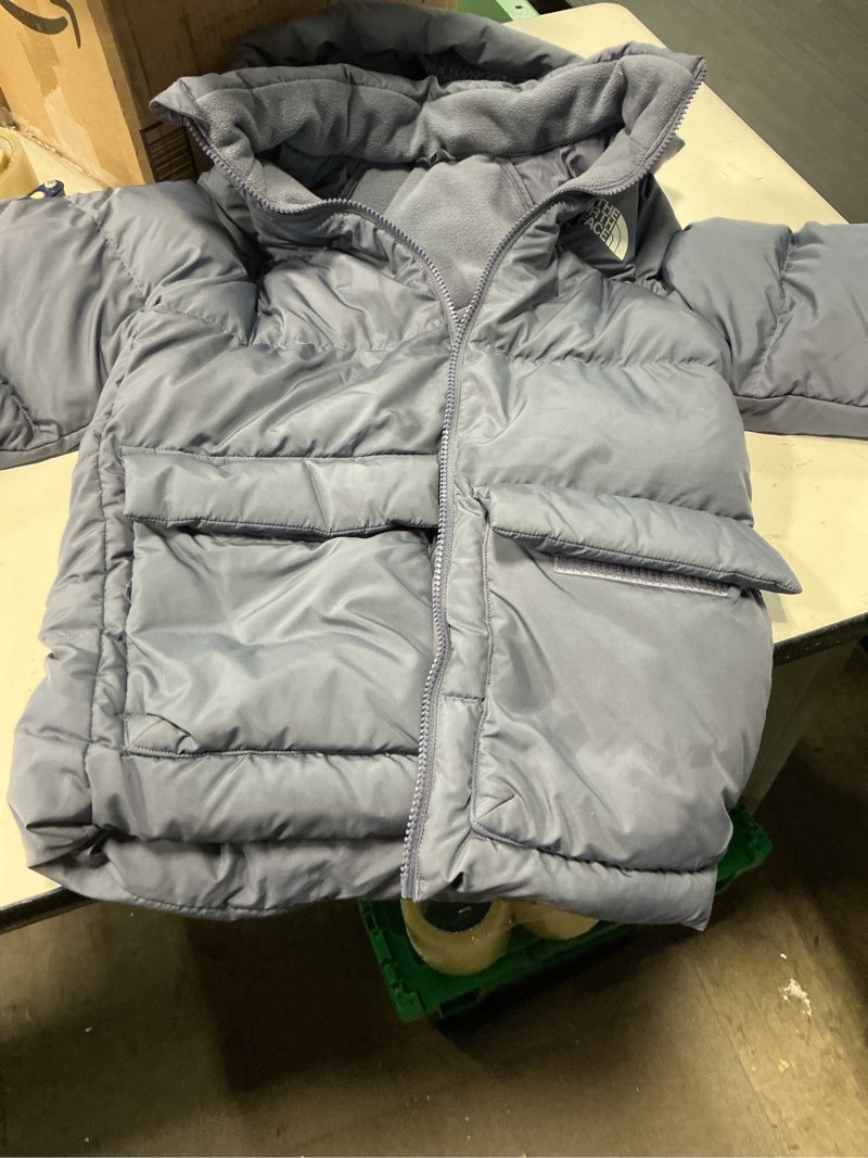 Condition photo showing As Is for the north face kids' north down fleece-lined short parka | 600 fill recycled waterfowl down insulated, water repellent small twilight galaxy