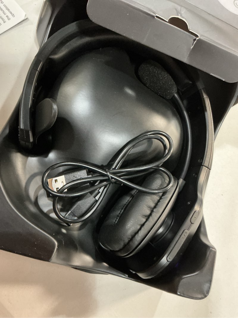 Condition photo showing New/Like New for comexion trucker bluetooth headset v5.0, wireless headset with noise canceling&mute microphone for cell phones, on ear bluetooth headphone for computer, zoom meetings, skype, home office bh-m100