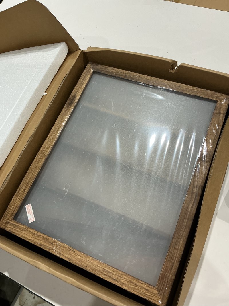 Condition photo showing Good Condition for shadow box display case 11x14, deep shadow box picture frame with linen back and removable shelves, wooden memory box for wedding bouquet, photos, medals, keepsakes (white, 11x14) white 11x14