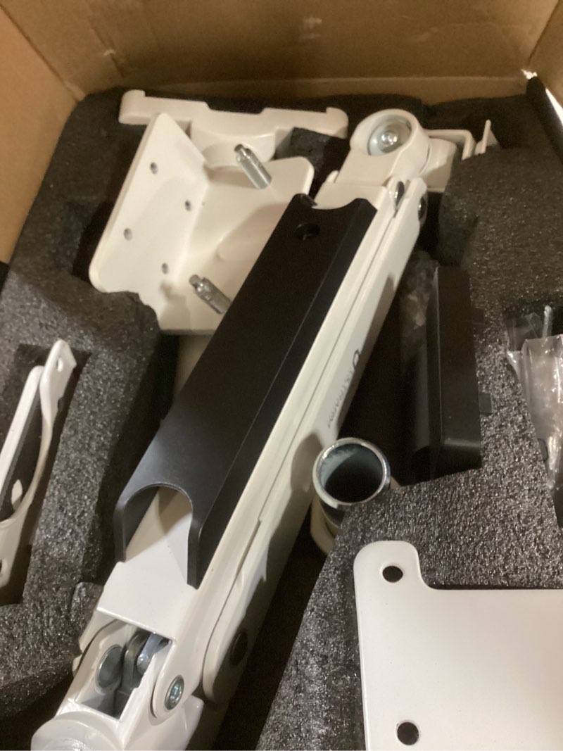 Condition photo showing As Is for ultrarm heavy duty monitor arm for ultrawide monitors up to 57" and 44 lbs, single desk stand, pneumatic height adjustable, modular extension arms - max vesa 100x100, white, ma20pw-s white single monitor arm