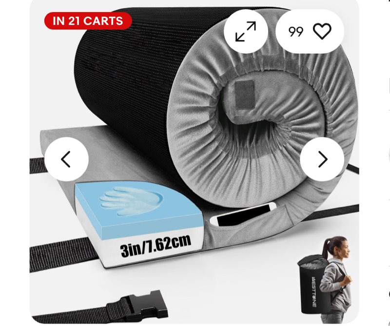 99  Have one to sell? Sell now  Share Similar Items Sponsored See all   LAST ONE Foam Sleeping Pad Portable Bed Roll for Camping Travel Guest Mattress New $156.98 Free shipping  Portable Soft Memory foam camping mattress,Outdoor Foam Sleeping pad for Travel New $69.99 Free shipping 65 sold Thick Memory Foam Camping Mattress Sleeping Pad [Car/Tent/Cot]?Outdoor/Trave