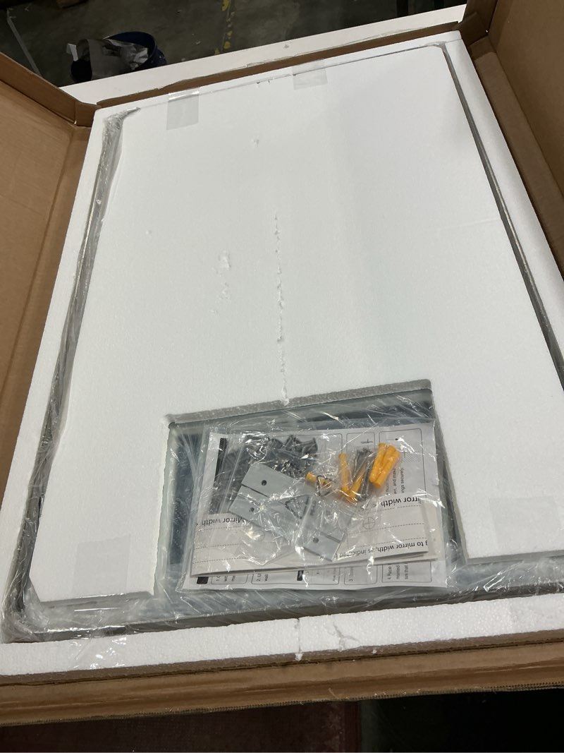 Condition photo showing New/Like New for Keonjinn 20 x 30 Inch Brushed Nickel Bathroom Mirrors for Over Sink, Rounded Rectangle Silver Bathroom Vanity Mirror, Farmhouse Mirror for Wall, HD Tempered Glass, Anti-Rust Aluminum Alloy Mirror Brushed Nickel 30\"L x 20\"W