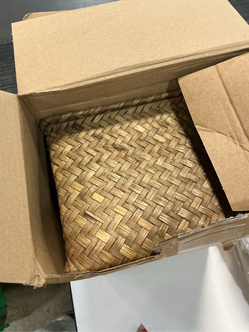 Condition photo showing New/Like New for Woanger Set of 4 Wicker Storage Baskets Organizer?Handwoven Storage Bins with Lid for Organizing, Home Utility Box for Home Office Supplies Multipurpose Container(Coffee)