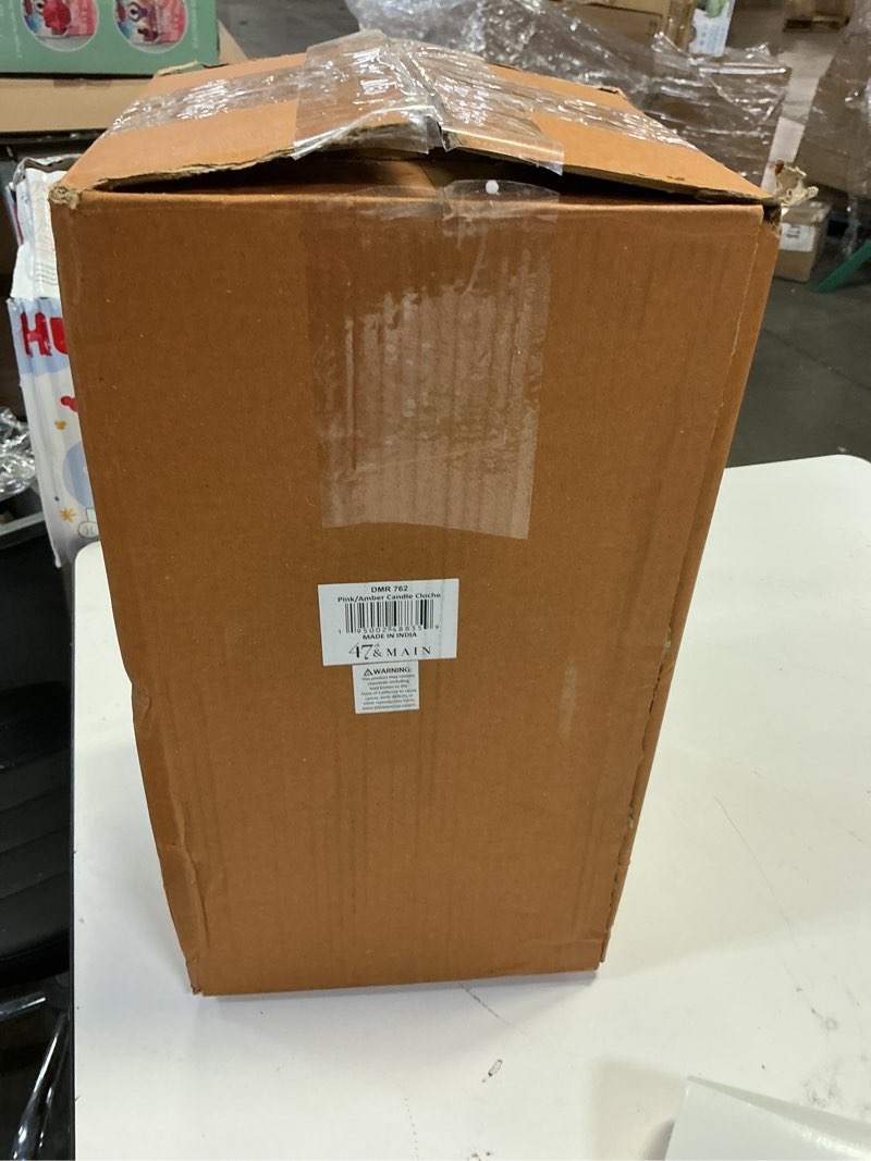 Condition photo showing Good Condition for 47th & Main Cloche and Dish Votive/Tealight Candleholder, 5.75" Dia x 9.25" H, Pink/Amber 5.75" Dia x 9.25" H Pink/Amber