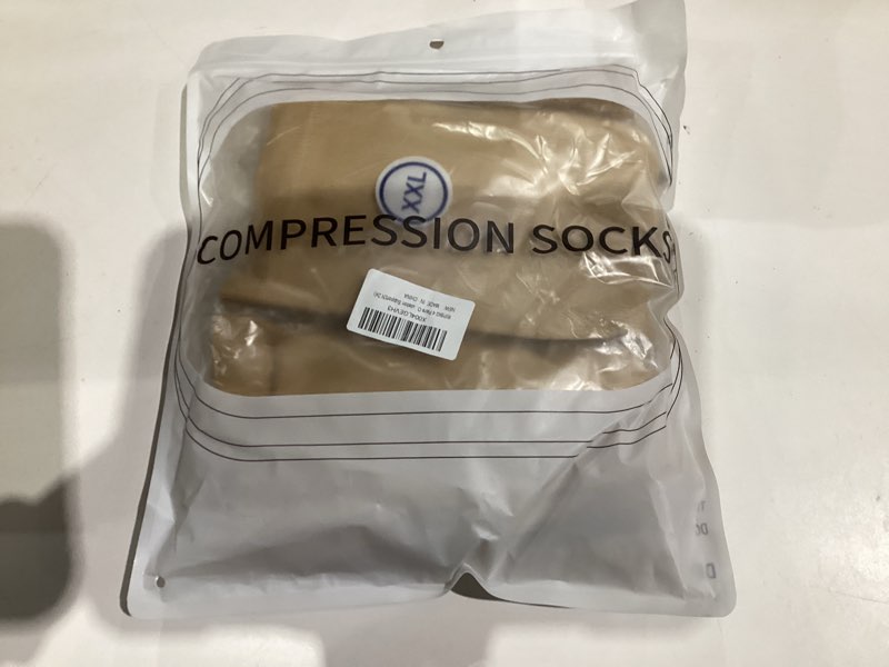 Condition photo showing New/Like New for 4 Pairs Open Toe Plus Size Compression Socks for Women and Men Wide Calf Extra Large for Circulation Support Nude XX-Large