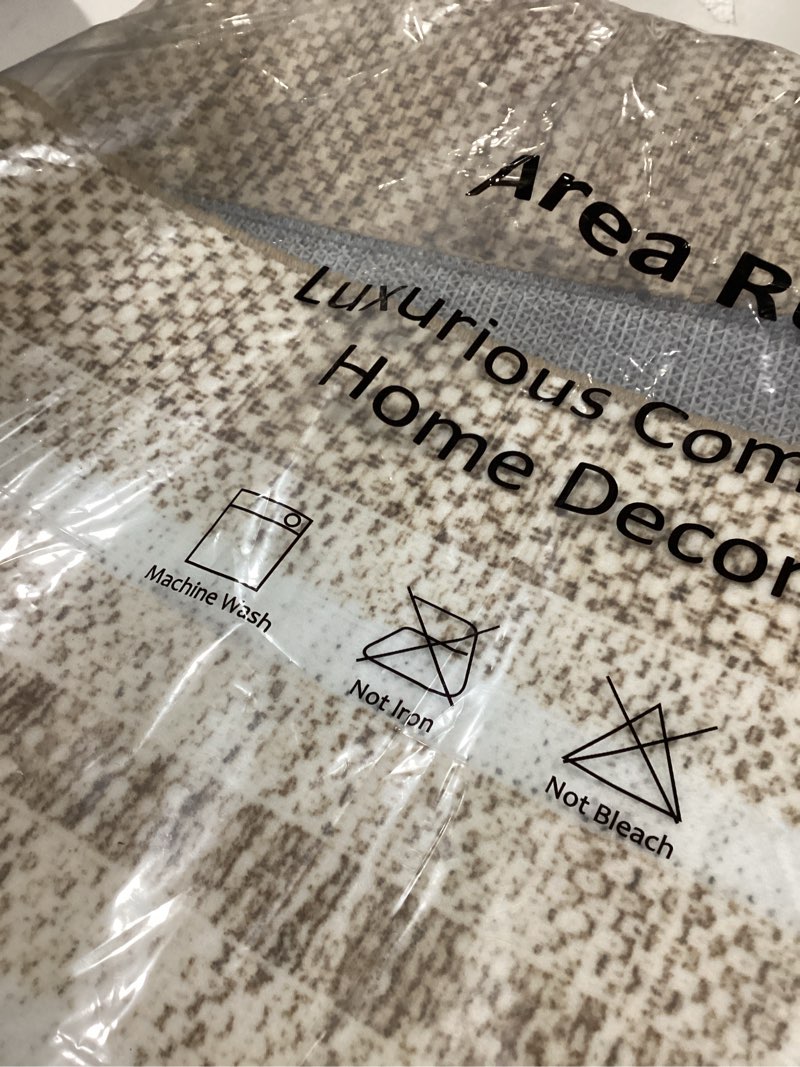 Condition photo showing New/Like New for ojia modern bordered washable rug 3'x5', printed non slip rug for living room soft bedroom entry mat non-shedding accent carpet indoor door mat small carpet for entryway kitchen bathroom office 3' x 5' (rectangular) beige