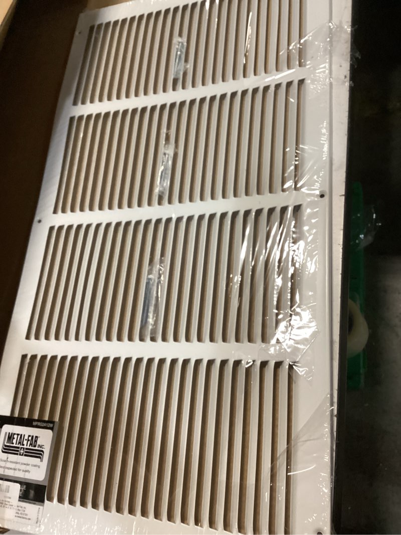 Condition photo showing Good Condition for 24"w x 12"h steel return air grilles - sidewall and cieling - hvac duct cover - white [outer dimensions: 25.75"w x 13.75"h]