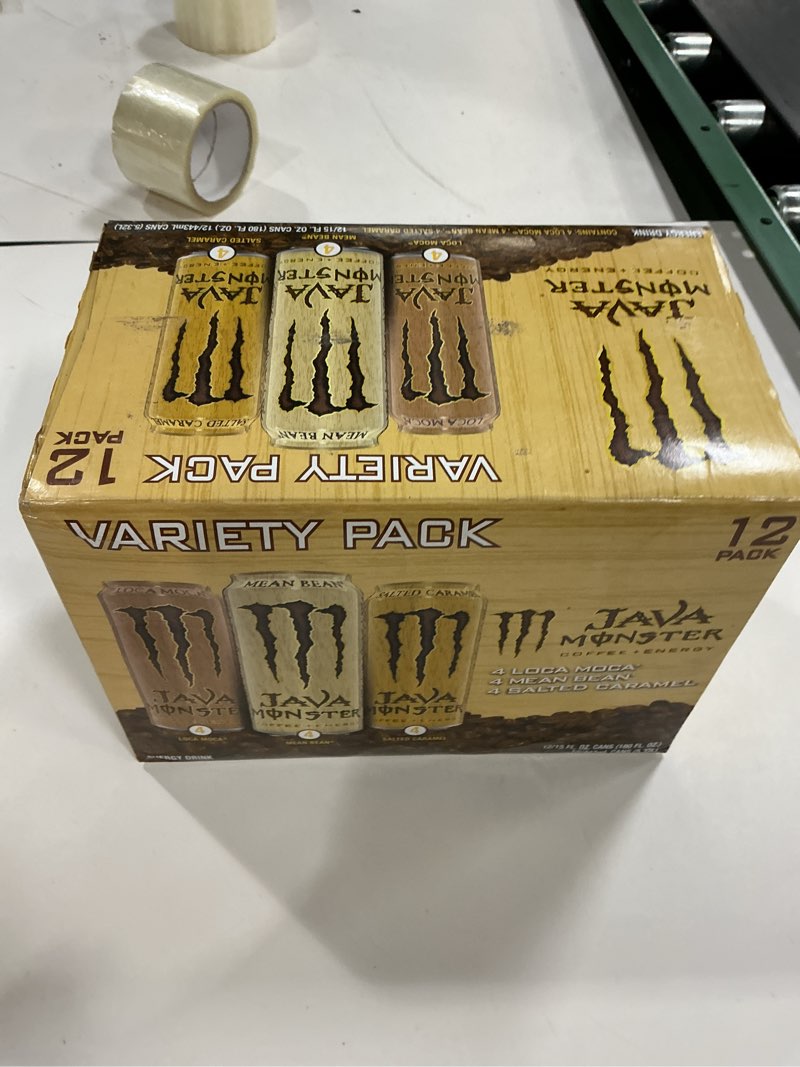 Condition photo showing New/Like New for J2302B Monster Energy Java Monster Variety Pack, Java Monster Mean Bean, Java Monster Loca Moca, Java Monster Salted Caramel, Coffee + Energy Drink, 15 Ounce (Pack of 12)