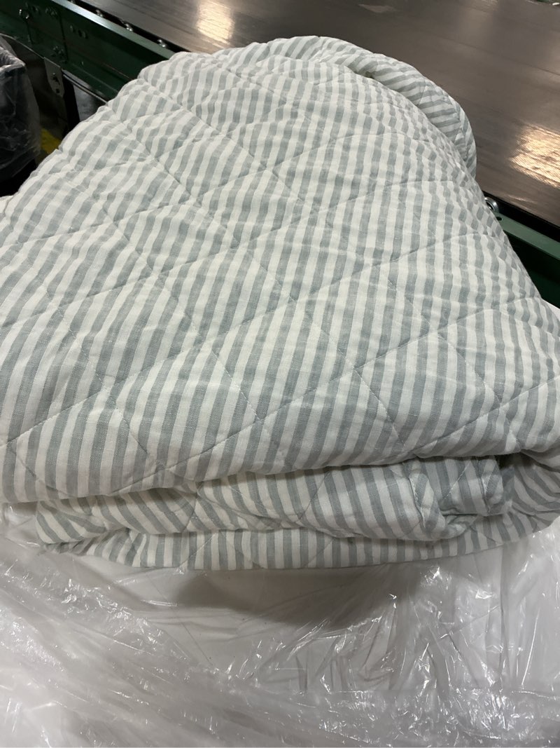 Condition photo showing Good Condition for quince european linen stripe quilt set, king/cal king, mist/white stripe 1 piece 