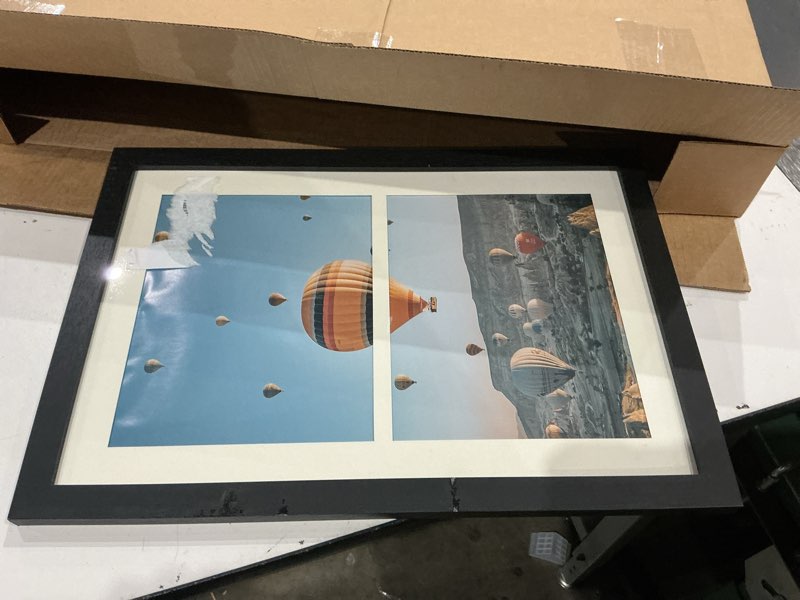 Condition photo showing As Is for jcjmy 12x18 double 8x10 picture frame, display 2 8x10 photos or 12x18 picture, two opening 8 x 10 collage frame for wall hanging, 8 by 10 multi photo frame, black black 1