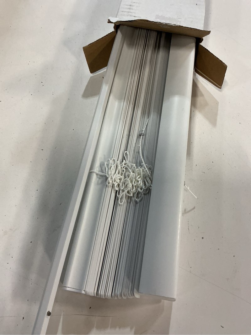 Condition photo showing Good Condition for project source 1-in slat width 19-in x 72-in cordless white vinyl light filtering mini-blinds