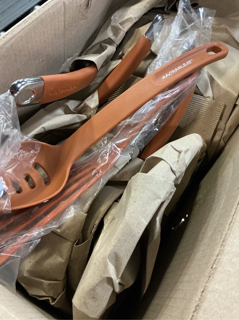 Condition photo showing New/Like New for Rachael Ray Cucina Nonstick Cookware Pots and Pans Set, 12 Piece, Pumpkin Orange Pumpkin Orange 12 Piece Porcelain Enamel