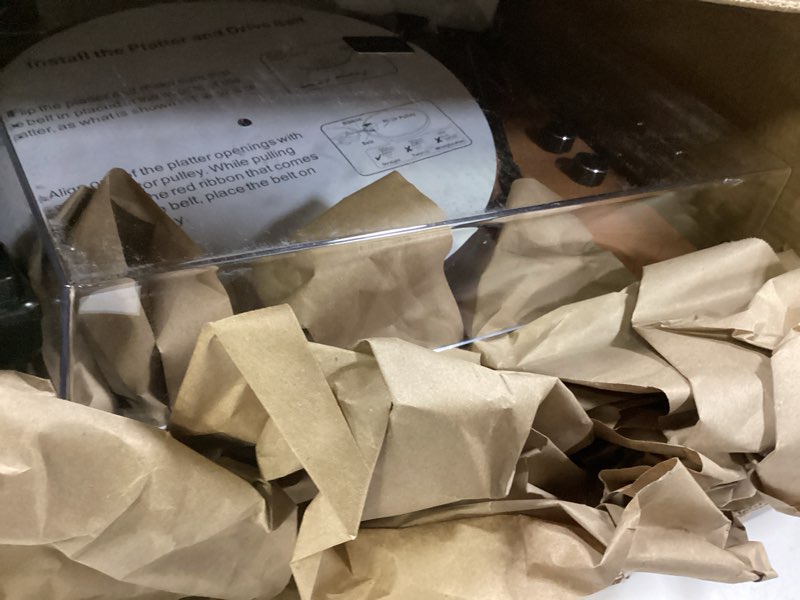 Condition photo showing As Is for Turntable Vinyl Record Player Support Bluetooth Output Phono/Line Switch Pitch Control with Pre-Installed Counterweight & Magnetic Cartridge, Belt Drive 2 Speed Brown