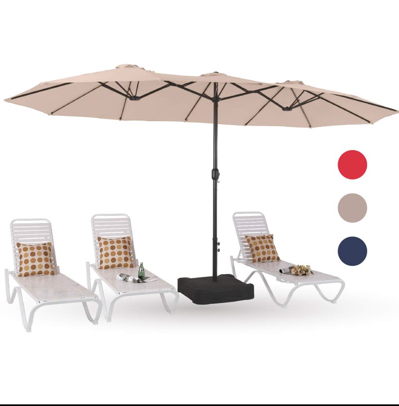 phi villa 15ft large patio umbrellas with base included, outdoor double-sided rectangle market umbrella with stand, outside umbrellas for poolside lawn backyard, beige