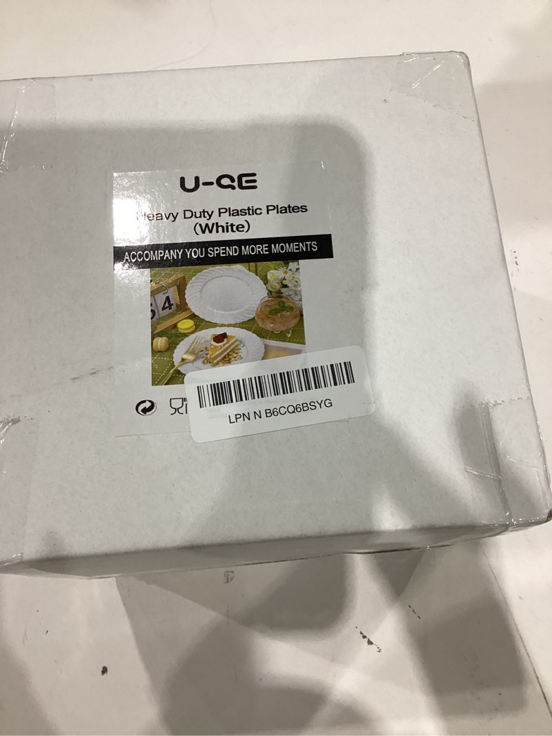 Condition photo showing Good Condition for U-QE 100 Pieces White Plastic Plates - 6 Inch White Disposable Plates - Washable & Reusable - Premium Hard Dessert Plates - Party Supplies for Birthdays, Celebrations, Travel, Wedding,Party and Events White 6 inch,100 Pack