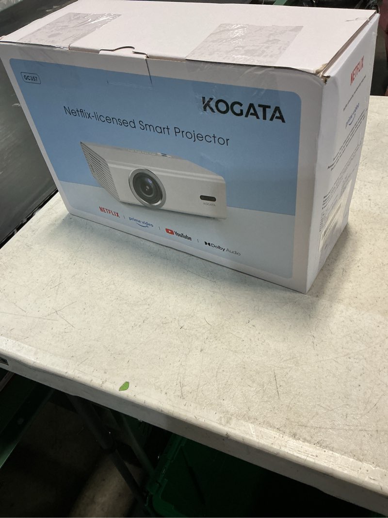 Condition photo showing New/Like New for smart projector with wifi and bluetooth, proyector-4k support official licensed apps, 2000 ansi/ai auto focus/50w dolby/hdr10+/quiet, kogata portable indoor/outdoor movie projector ceiling white