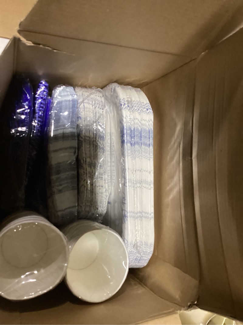 Condition photo showing New/Like New for 350 Pcs Paper Plates and Napkins Set Disposable Dinnerware Party Supplies Tableware Set Serve 50 Guest Cups Knife Forks Spoon(Blue,Something Blue Before I Do)