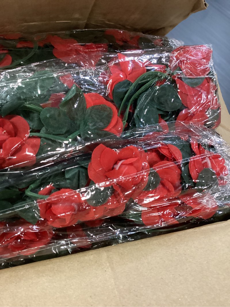 Condition photo showing Good Condition for khoyime 18 pack 144 ft artificial flower garland, fake red roses vines silk flowers faux plastic outdoor hanging floral ivy garland decoration for wedding arch bedroom home wall backdrop room decor red 18pcs