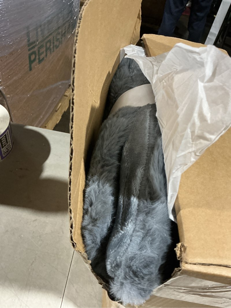 Condition photo showing Good Condition for UGG Euphoria Faux Fur Throw Blanket, Oversized Soft Throw for Couch or Bed, Luxury Room Decor, Giftable Fuzzy Blankets, Machine Washable, 50-inch x 70-inch, Chambray Blue Grey Blue Grey Throw