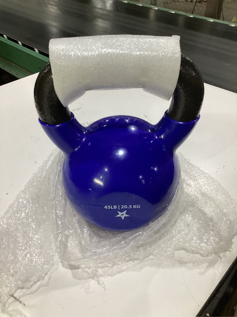 Condition photo showing Good Condition for Yes4All Kettlebell, 5-100 LB Vinyl Coated Cast Iron Strength Training Kettlebells for Home Gym Exercises, Fitness, Full Body Workout Equipment, Push Ups, and Grip Strength I. 45LB - Dark Blue Vinyl Coated